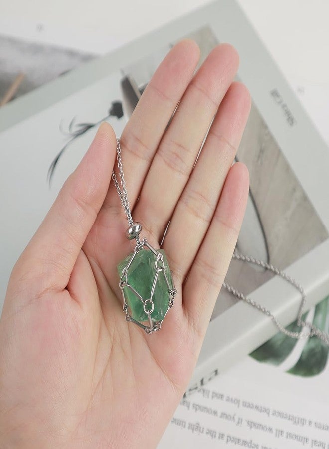 Anjiucc Handmade Crystal Holder Necklace - Stainless Steel Cage for Stone, Crystal Pendant Necklace,Quartz Gemstone Jewelry for Women Men. (A-Silvery-Green Fluorite) - Image 5